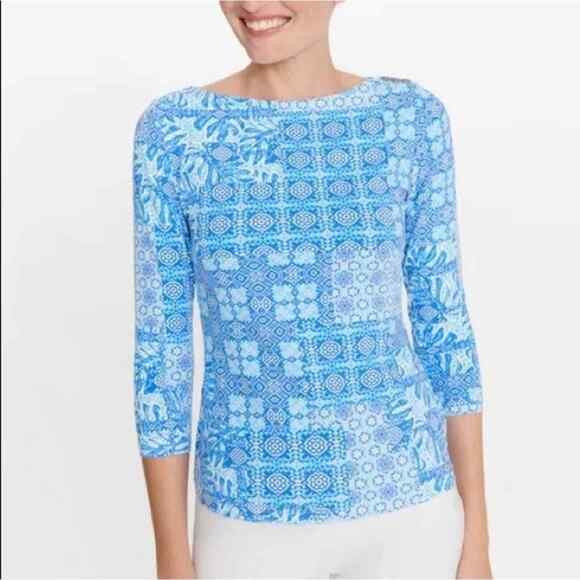 J. McLaughlin Blue Wavesong Signature Tee in Medallion Lane XS - Picture 1 of 8